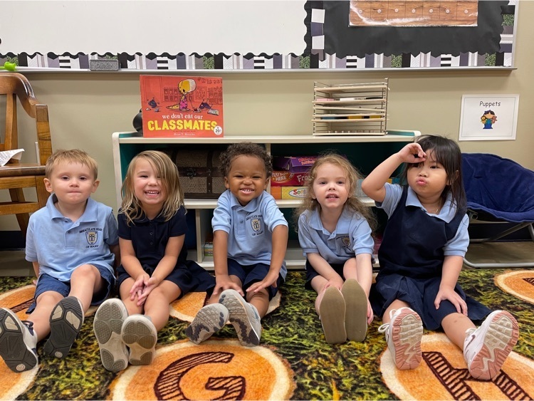 Pre-K3 class at Immaculate Heart of Mary Catholic School reading We don’t eat our classmates during circle time  