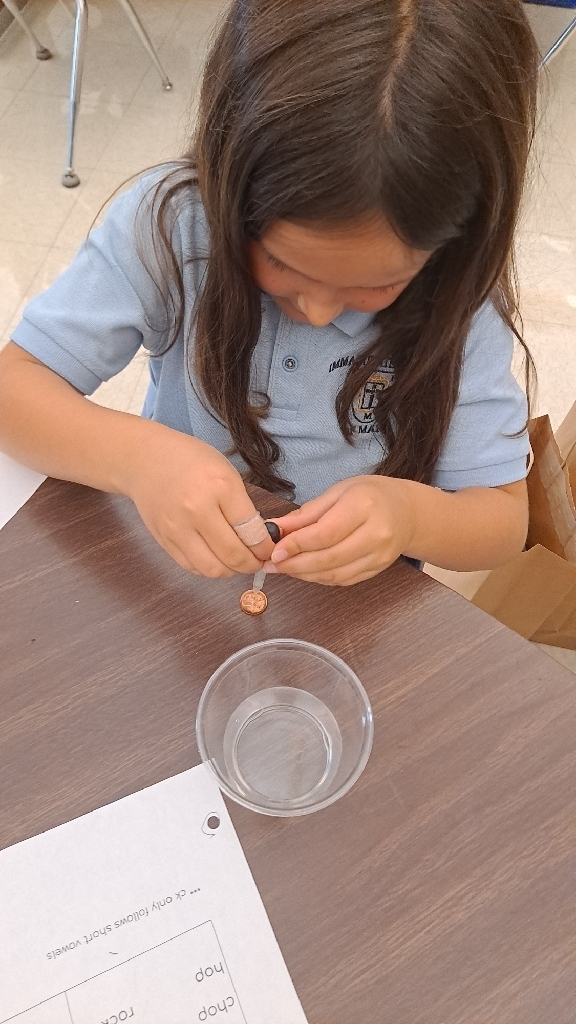 Today we predicted how many drops of water we could fit on a penny. Then we tested it out! 