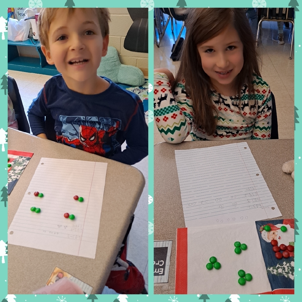 2nd graders practicing division with m&ms